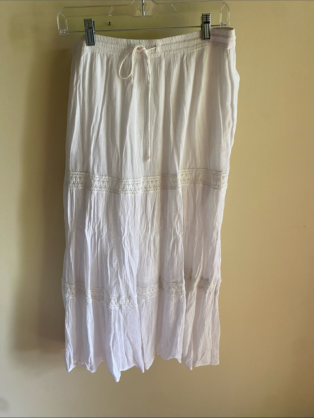 Bobbie Brooks White Tiered Maxi Skirt with Lace Trim